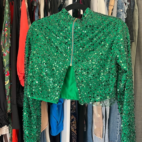 Stunning green sequins mid-cut top beautiful detailing zipper backed - Picture 2 of 3